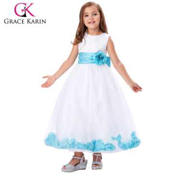 Grace Karin Flor sem mangas Decorado Flower Girl Princess Dress 2 ~ 12 Anos CL008936-6